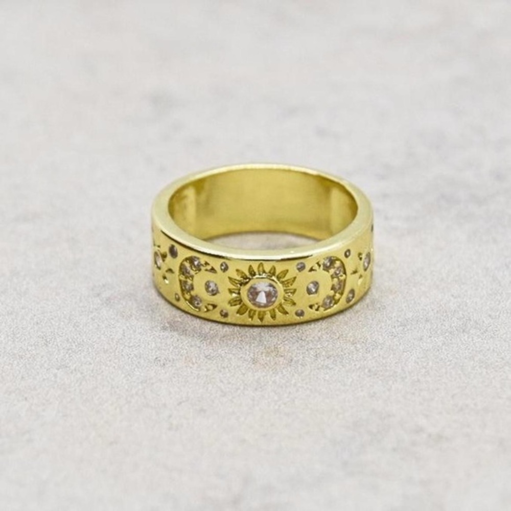 Gold Celestial Moon and Star Ring